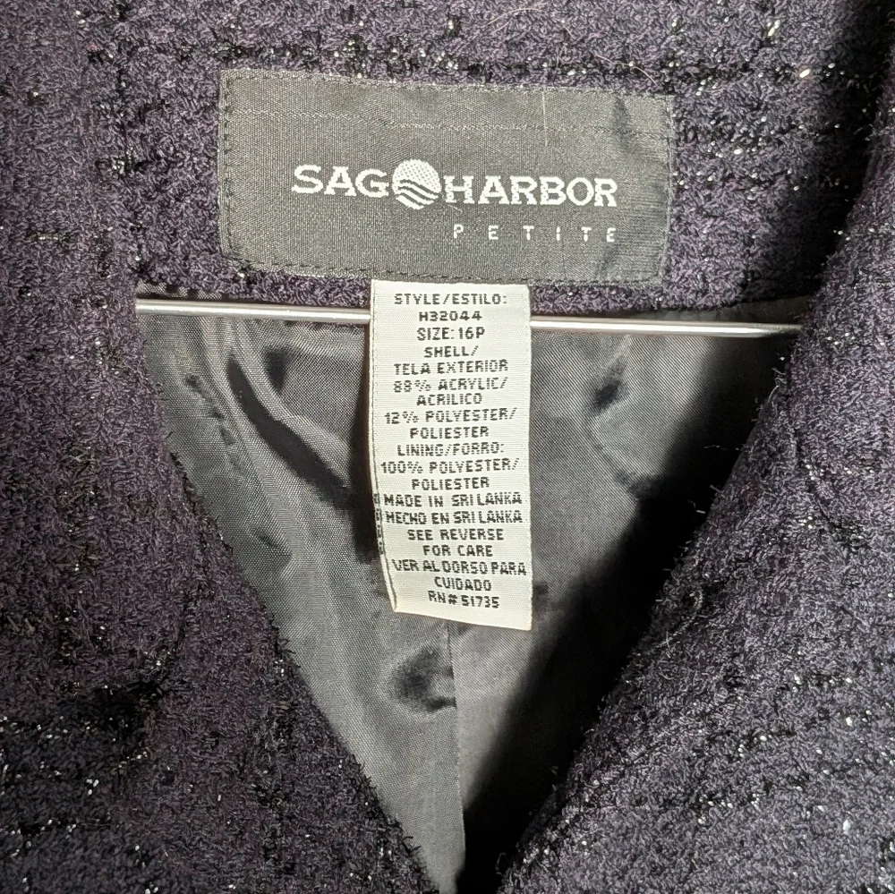 Sag Harbor Vintage Petite Black Metallic Tweed Blazer Classic Jacket Plus Size
